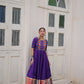 Lorenvalley Fashion Purple Roman Silk with Thread with mirror work & Maslin Crochet Print Work Gown | Swadesiicart