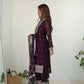Lorenvalley Wine Rangoli Silk Embroidery Sequence And Thread Work Kurta Trousers with Dupatta Set | Swadesiicart