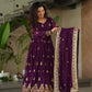 Lorenvalley Fashion Purple Faux Georgette with Zari & Sequins Embroidered Work Anarkali Gown with Dupatta - Swadesiicart