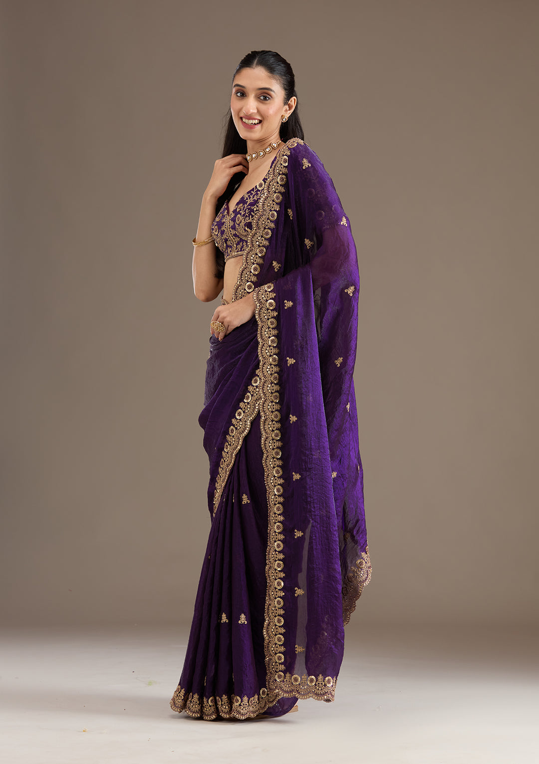 Lorenvalley Fashion Purple Fendi Satin with Embroidery Double Sequence Work Saree with Blouse - Swadesiicart