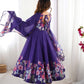 Lorenvalley Purple Soft Organza Silk With Floral Print Fully Flared Anarkali Pant With Dupatta Set | Swadesiicart