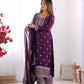 Lorenvalley Purple Chinon Silk Embroidery Sequence and Jari Work Kurta Trousers with Dupatta Set | Swadesiicart