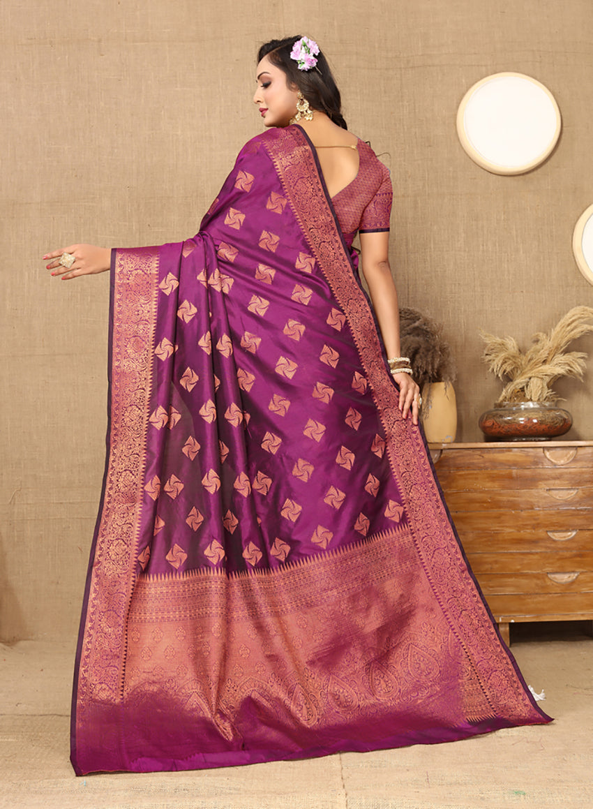 Lorenvalley Fashion Purple Soft Katan Silk Woven Design Copper Zari Weaving Saree - Swadesiicart