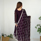 Lorenvalley Wine Rangoli Silk Embroidery Sequence And Thread Work Kurta Trousers with Dupatta Set | Swadesiicart