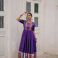 Lorenvalley Fashion Purple Roman Silk with Thread with mirror work & Maslin Crochet Print Work Gown | Swadesiicart