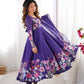 Lorenvalley Purple Soft Organza Silk With Floral Print Fully Flared Anarkali Pant With Dupatta Set | Swadesiicart