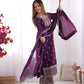Lorenvalley Purple Chinon Silk Embroidery Sequence and Jari Work Kurta Trousers with Dupatta Set | Swadesiicart