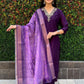 Lorenvalley Fashion Purple Roman Silk Hand Work Kurta Pant with Dupatta - Swadesiicart