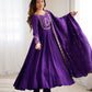 Lorenvalley Fashion Purple Roman Chanderi Silk Handwork Beads Work Anarkali Pant with Dupatta - Swadesiicart