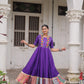 Lorenvalley Fashion Purple Roman Silk with Thread with mirror work & Maslin Crochet Print Work Gown | Swadesiicart