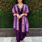 Lorenvalley Fashion Purple Roman Silk Hand Work Kurta Pant with Dupatta - Swadesiicart