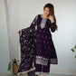 Lorenvalley Purple Rangoli Silk Embroidery Sequence and Jari Work Kurta Trousers with Dupatta Set | Swadesiicart