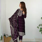 Lorenvalley Wine Rangoli Silk Embroidery Sequence And Thread Work Kurta Trousers with Dupatta Set | Swadesiicart