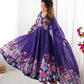 Lorenvalley Purple Soft Organza Silk With Floral Print Fully Flared Anarkali Pant With Dupatta Set | Swadesiicart