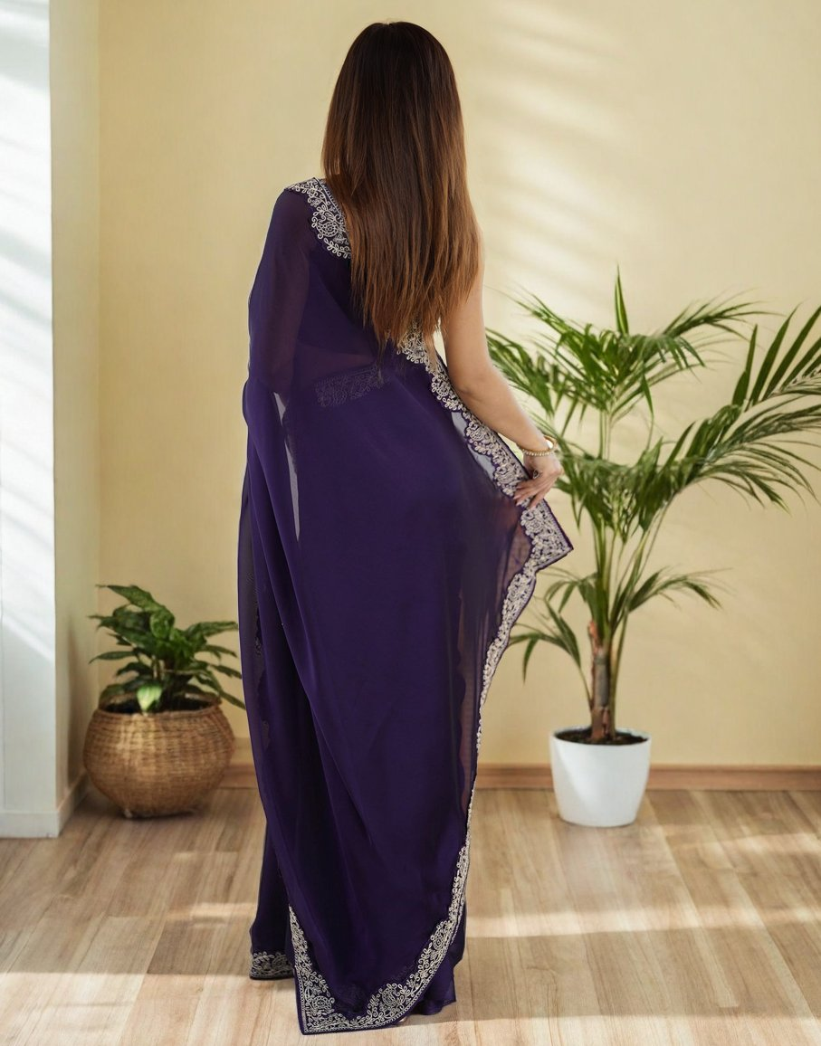 Lorenvalley Fashion Purple Rangoli Silk with Coding Lace Work Saree with Blouse - Swadesiicart