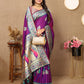 Lorenvalley Fashion Purple Soft Paithani Silk Woven Design Rich Meenakari Zari Weaving Pallu Saree - Swadesiicart