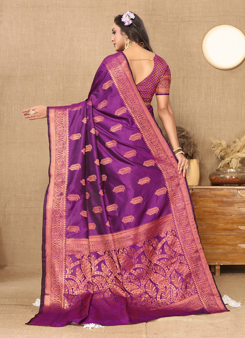 Lorenvalley Fashion Purple Soft Katan Silk Woven Design Copper Zari Weaving Saree - Swadesiicart