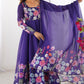 Lorenvalley Purple Soft Organza Silk With Floral Print Fully Flared Anarkali Pant With Dupatta Set | Swadesiicart