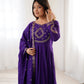 Lorenvalley Fashion Purple Roman Chanderi Silk Handwork Beads Work Anarkali Pant with Dupatta - Swadesiicart
