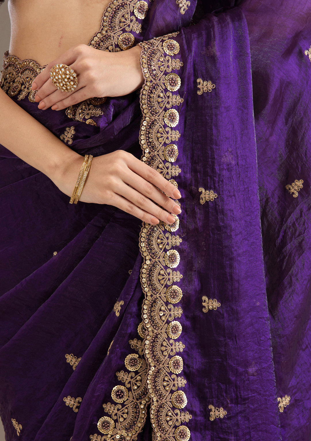 Lorenvalley Fashion Purple Fendi Satin with Embroidery Double Sequence Work Saree with Blouse - Swadesiicart