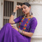 Lorenvalley Fashion Purple Roman Silk with Thread with mirror work & Maslin Crochet Print Work Gown | Swadesiicart