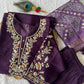 Lorenvalley Fashion Purple Roman Silk Embroidery Multi Work Kurta Pant with Dupatta - Swadesiicart