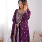 Lorenvalley Purple Chinon Silk Embroidery Sequence and Jari Work Kurta Trousers with Dupatta Set | Swadesiicart