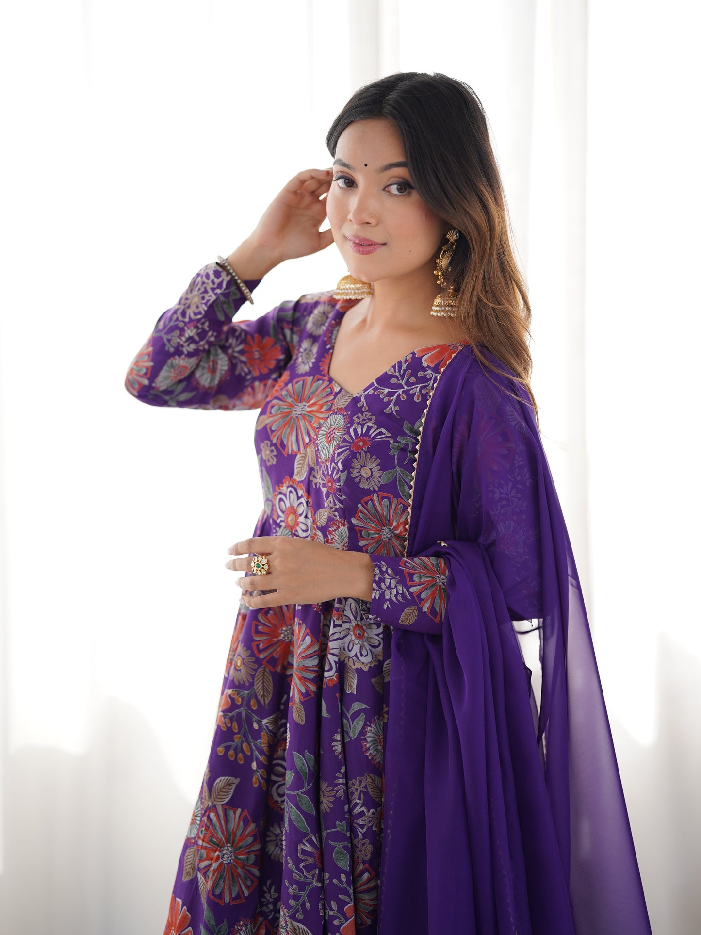 Lorenvalley Women Pure Soft Roman silk Chanderi Discharge Print Fabric Kediya Kurta Palazzo with Dupatta Set | Swadesiicart