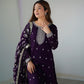 Lorenvalley Purple Rangoli Silk Embroidery Sequence and Jari Work Kurta Trousers with Dupatta Set | Swadesiicart