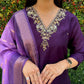 Lorenvalley Fashion Purple Roman Silk Hand Work Kurta Pant with Dupatta - Swadesiicart