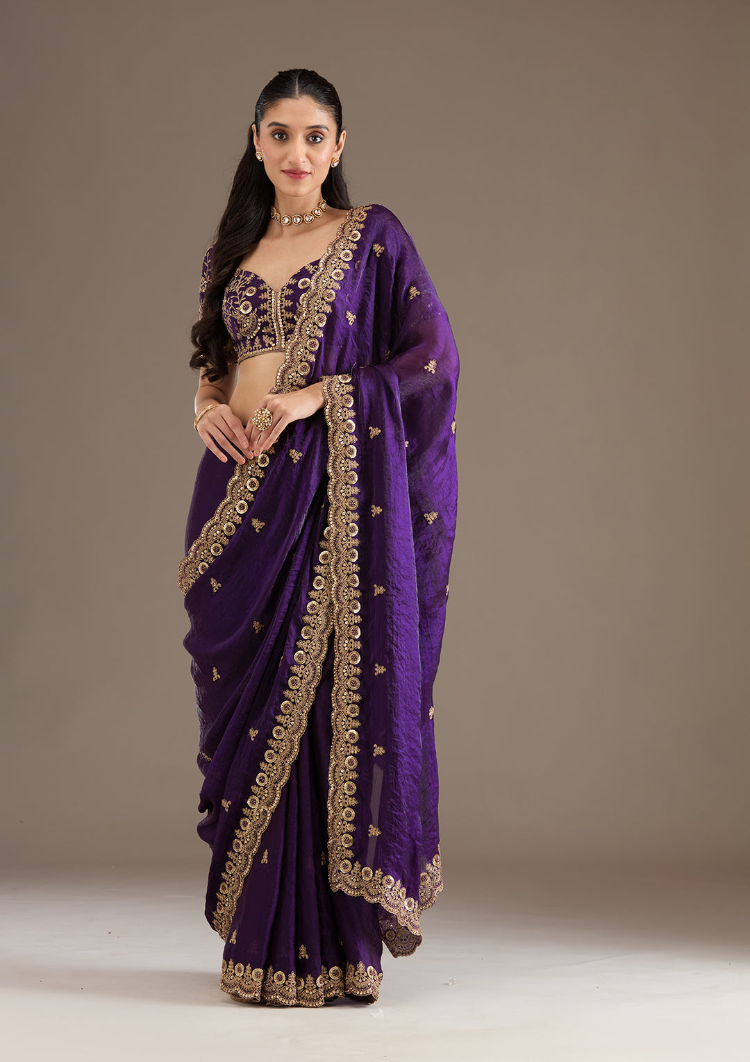 Lorenvalley Fashion Purple Fendi Satin with Embroidery Double Sequence Work Saree with Blouse - Swadesiicart