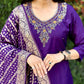 Lorenvalley Fashion Purple Roman Silk Hand Work Kurta Pant with Dupatta - Swadesiicart