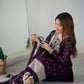 Lorenvalley Wine Rangoli Silk Embroidery Sequence And Thread Work Kurta Trousers with Dupatta Set | Swadesiicart