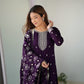 Lorenvalley Purple Rangoli Silk Embroidery Sequence and Jari Work Kurta Trousers with Dupatta Set | Swadesiicart