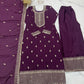 Lorenvalley Purple Chinon Silk Embroidery Sequence and Jari Work Kurta Trousers with Dupatta Set | Swadesiicart