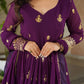 Lorenvalley Fashion Purple Faux Georgette with Zari & Sequins Embroidered Work Anarkali Gown with Dupatta - Swadesiicart