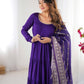 Lorenvalley Women Pure Roman silk Chanderi Fabric Layer Gathering Anarkali Kurta Pant With Dupatta Set | Swadesiicart