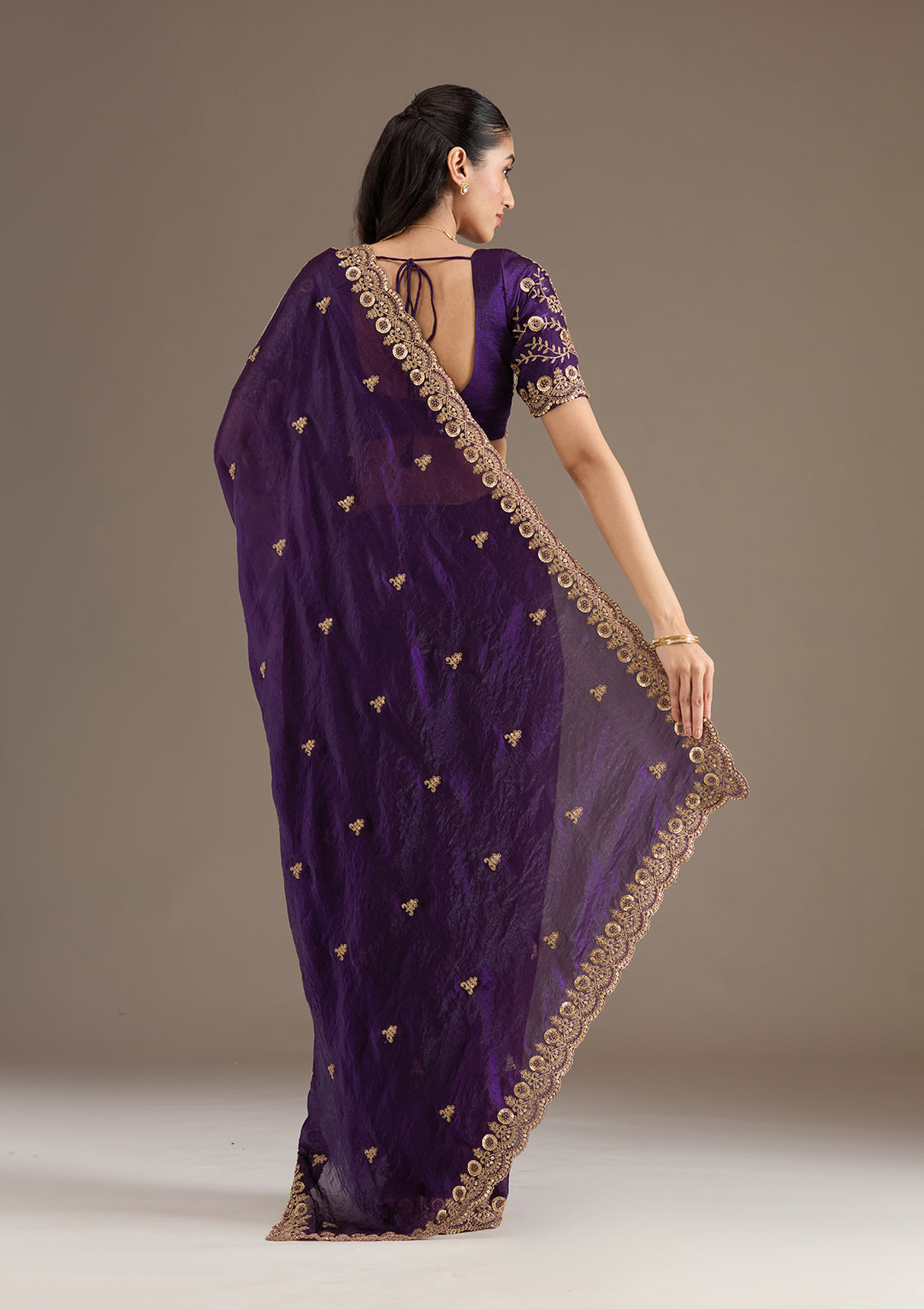Lorenvalley Fashion Purple Fendi Satin with Embroidery Double Sequence Work Saree with Blouse - Swadesiicart