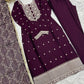 Lorenvalley Wine Rangoli Silk Embroidery Sequence And Thread Work Kurta Trousers with Dupatta Set | Swadesiicart