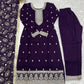 Lorenvalley Purple Rangoli Silk Embroidery Sequence and Jari Work Kurta Trousers with Dupatta Set | Swadesiicart