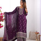 Lorenvalley Purple Chinon Silk Embroidery Sequence and Jari Work Kurta Trousers with Dupatta Set | Swadesiicart
