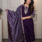 Lorenvalley Fashion Purple Roman Silk Embroidery Multi Work Kurta Pant with Dupatta - Swadesiicart