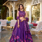 Lorenvalley Purple Tussar Silk Floral Print With Foil Work Lehenga Choli with Dupatta | Swadesiicart