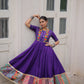 Lorenvalley Fashion Purple Roman Silk with Thread with mirror work & Maslin Crochet Print Work Gown | Swadesiicart