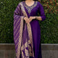Lorenvalley Fashion Purple Roman Silk Hand Work Kurta Pant with Dupatta - Swadesiicart