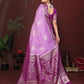 Anaita Purple Zari Butta Work Satin Silk Saree With Blouse