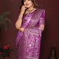 Anaita Purple Zari Butta Work Satin Silk Saree With Blouse