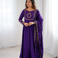 Lorenvalley Fashion Purple Roman Chanderi Silk Handwork Beads Work Anarkali Pant with Dupatta - Swadesiicart