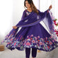 Lorenvalley Purple Soft Organza Silk With Floral Print Fully Flared Anarkali Pant With Dupatta Set | Swadesiicart
