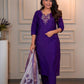 Lorenvalley Fashion Purple Roman Silk Hand Work Kurta Pant with Dupatta - Swadesiicart